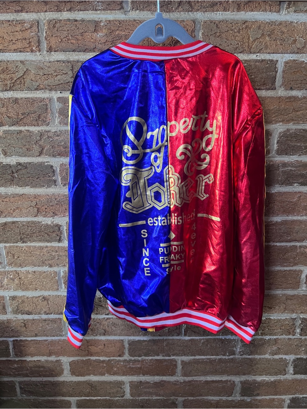 Harley Quinn Metallic Blue & Red Bomber Jacket Women’s Small